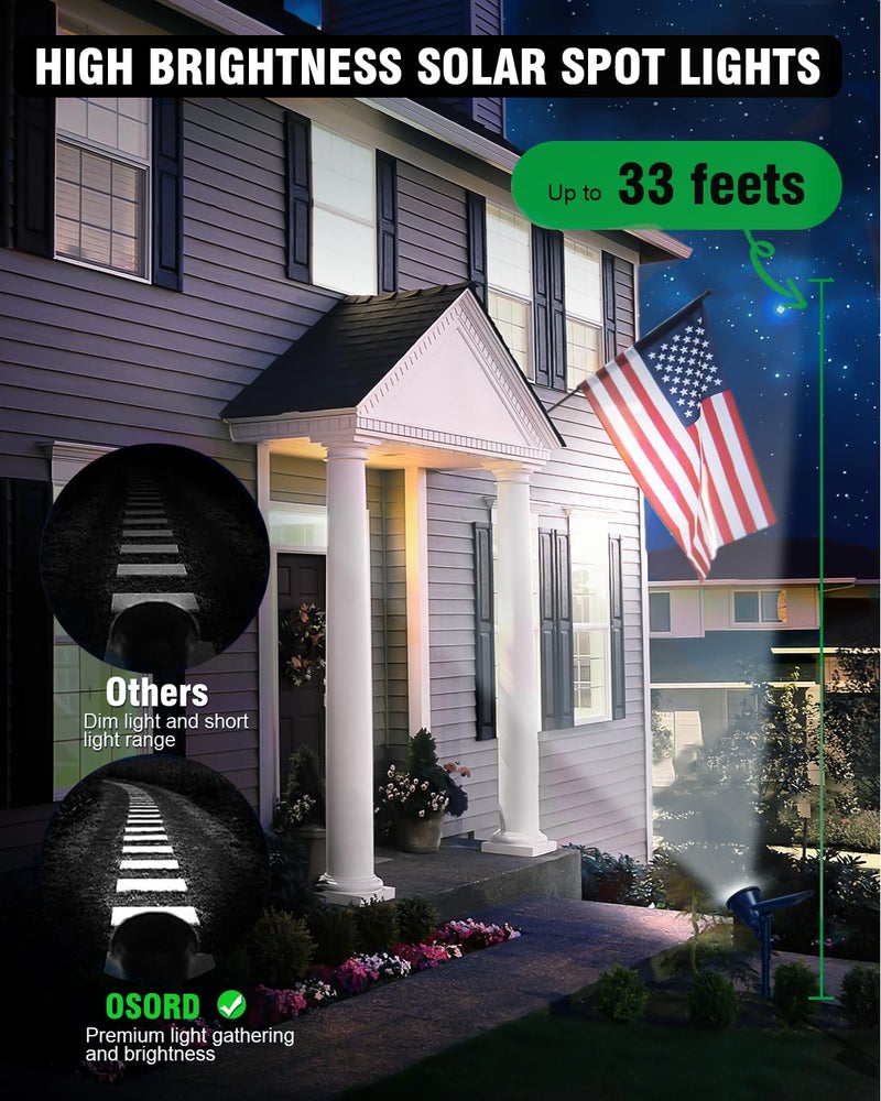 OSORD Solar Spot Lights Outdoor, Bright Solar Landscape Spotlights Waterproof 18LED 2-in-1 Solar Powered Flag Light Adjustable Auto On/Off Uplights for Flag Pole Yard Garden Decor Patio, 1Pack (Cool White) - Image 3